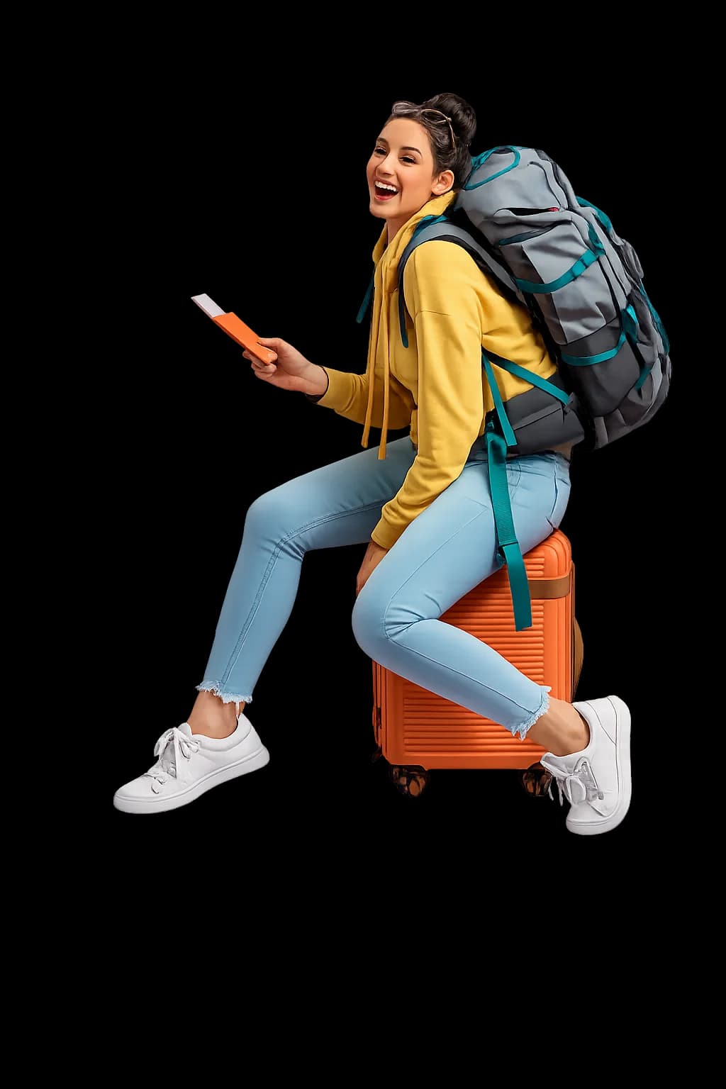 Traveller with luggage planning a trip, Holiday Manual hero illustration